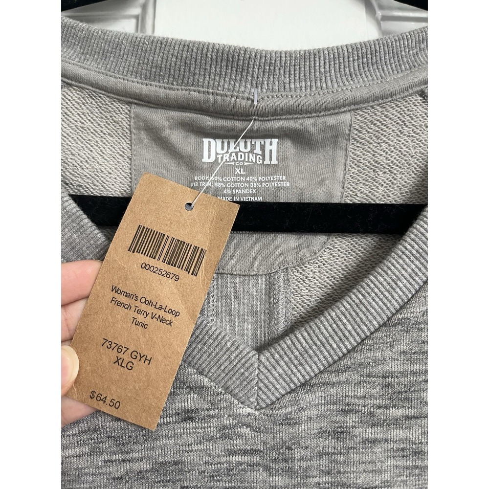 Duluth Trading Co Ooh-La-Loop Gray Heathered V-Neck Sweatshirt Women's XL - Picture 3 of 3